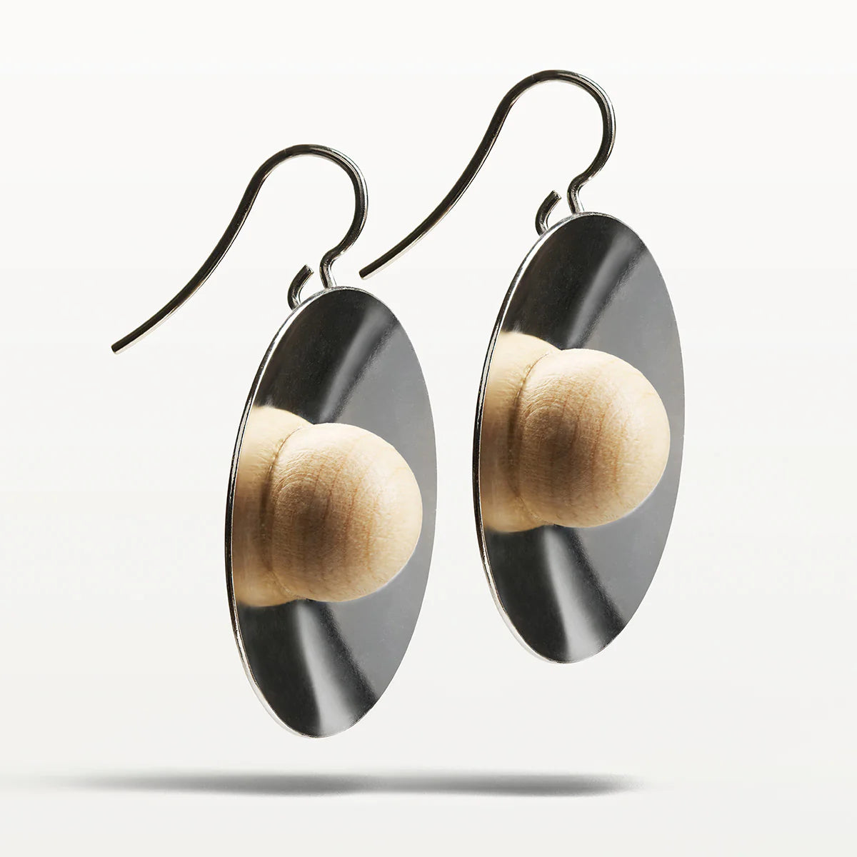Ava Earrings, Varnished Wood and Silver