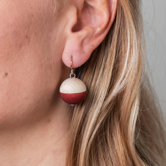 Leila Earrings - Wood and Red