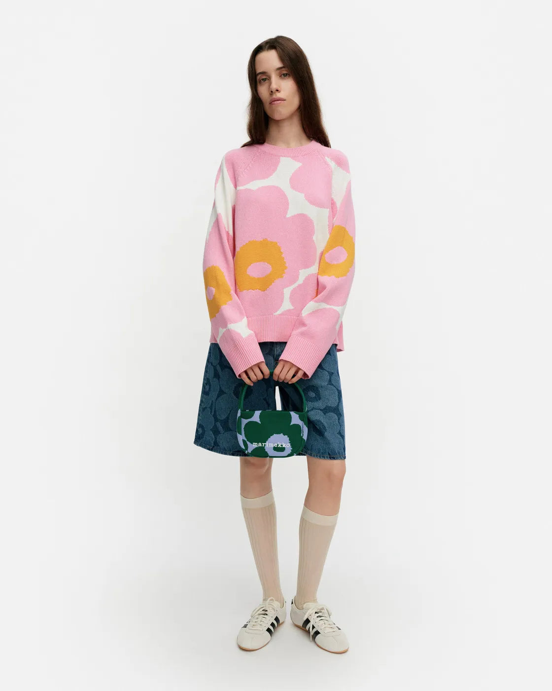 Loitsu Unikko Knitted Pullover. Light Pink, Orange