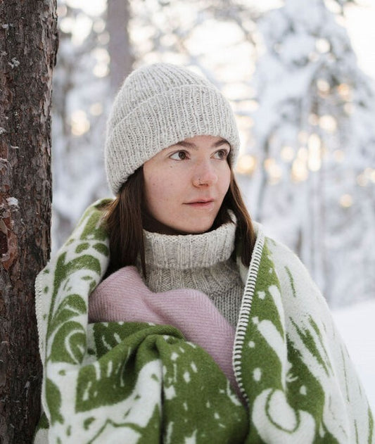 METSIKKÖ Wool Blanket Olive-White