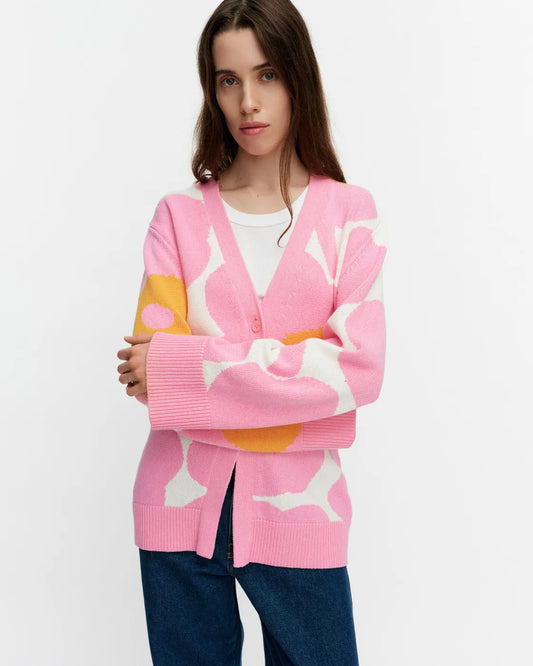 Puhaltaa Unikko Knitted Cardigan, Light pink, Orange