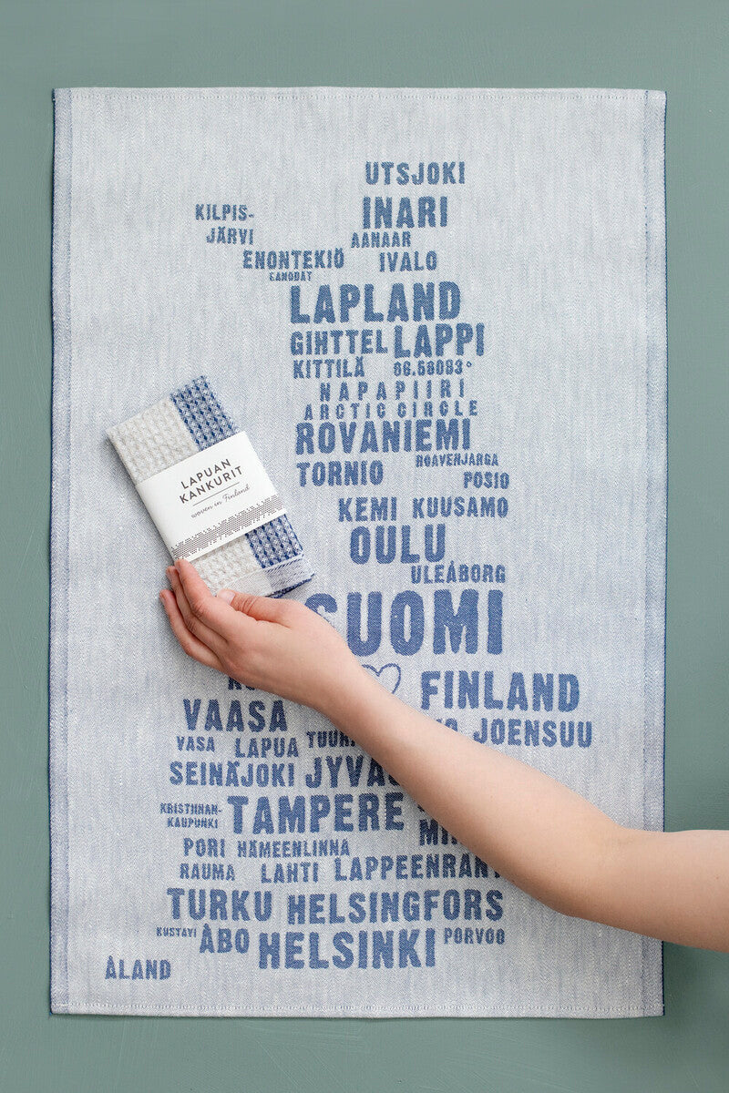 Lapuan Kankurit MY FINLAND Linen Tea Towel – White & Blueberry