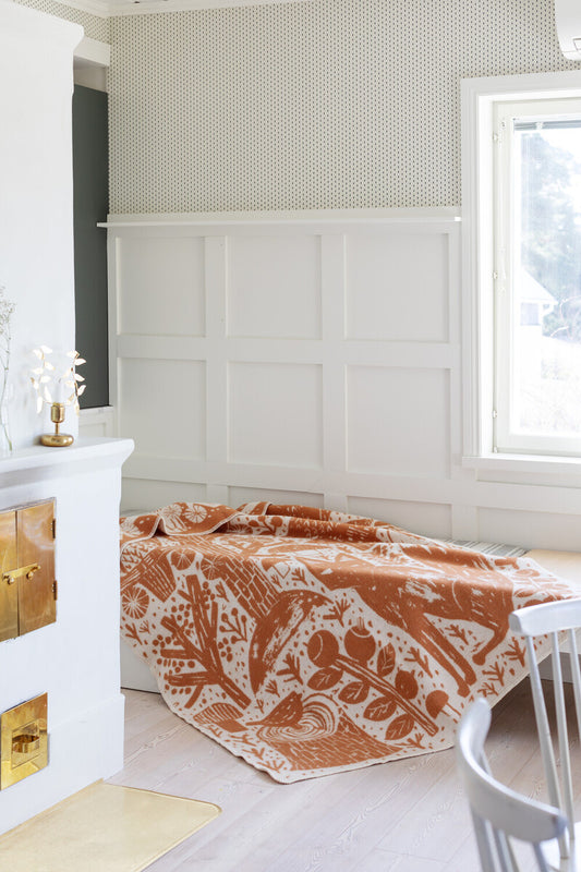 METSIKKÖ Wool Blanket Cognac-White