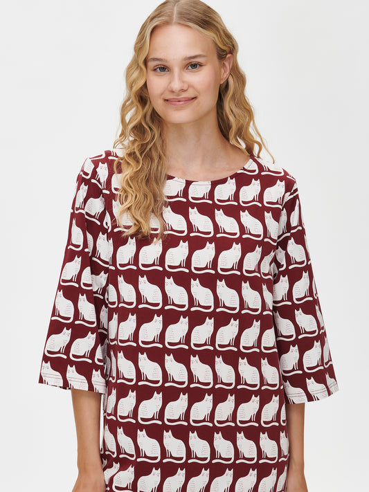 Nanso - Helvi Burgundy Nightgown - Short Sleeved