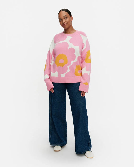 Loitsu Unikko Knitted Pullover. Light Pink, Orange