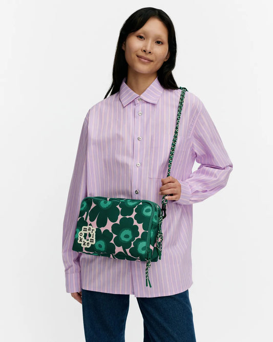 Kavari Mini Unikko Shoulder Bag. Dark Green, Pink