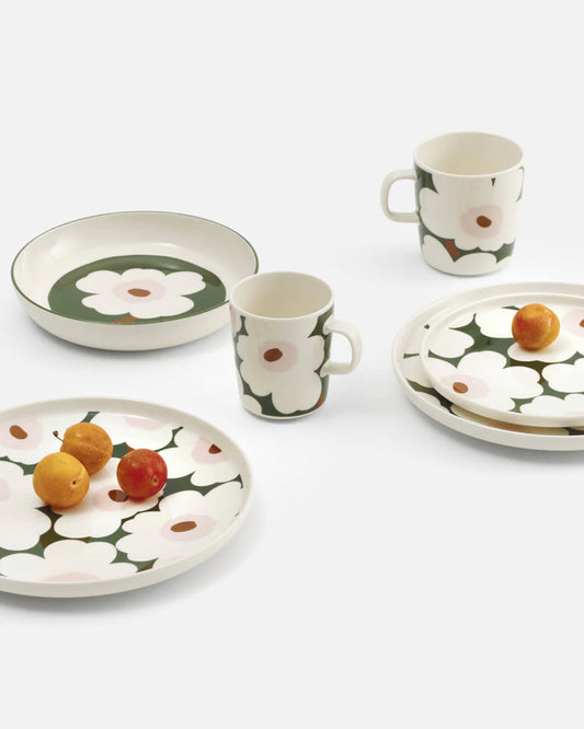 Unikko Shallow White Green Pink Bowl/Deep Plate