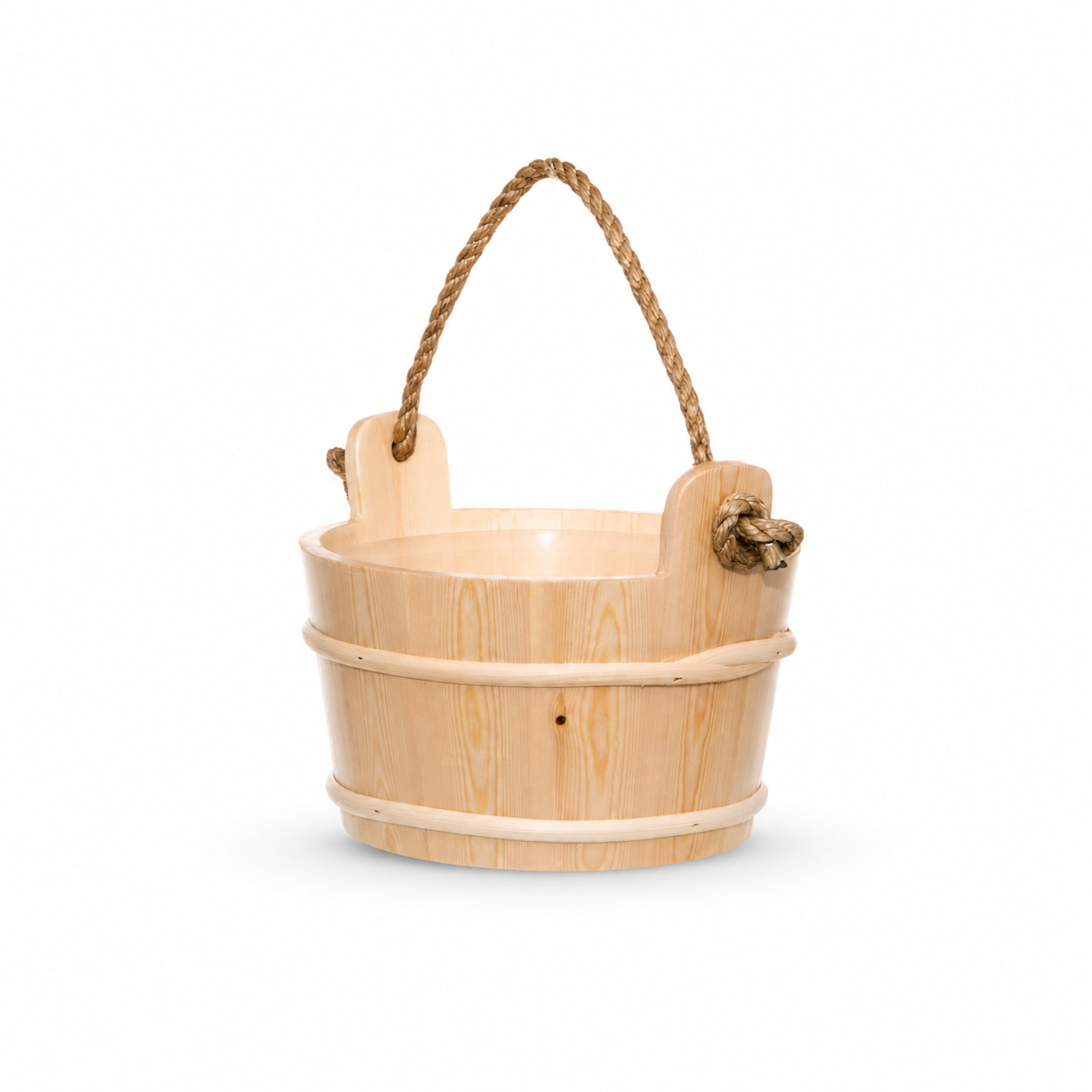 Traditional Wooden Sauna Bucket with Rope Handle – 4L