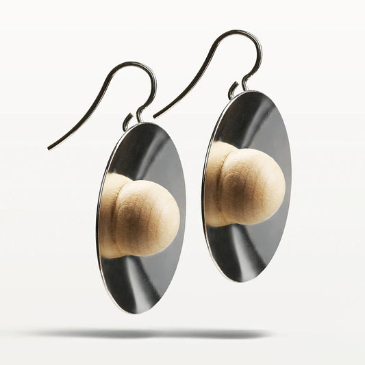 Ava Earrings, Varnished Wood and Silver