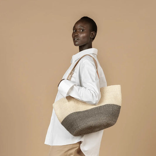 Kiondo Shopper Basket - Natural and Light Grey