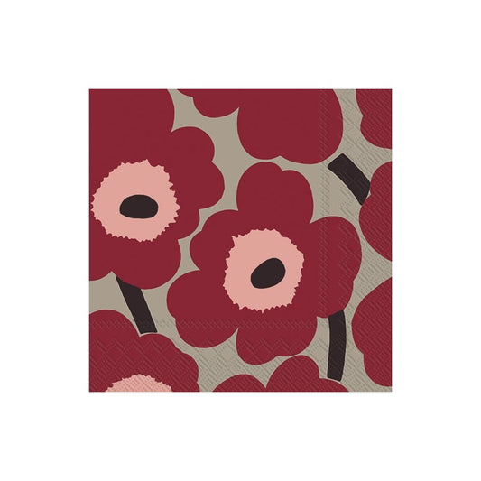 Unikko Red Linen Luncheon Napkins