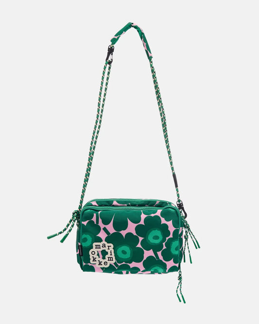 Kavari Mini Unikko Shoulder Bag. Dark Green, Pink