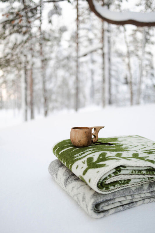 METSIKKÖ Wool Blanket Olive-White