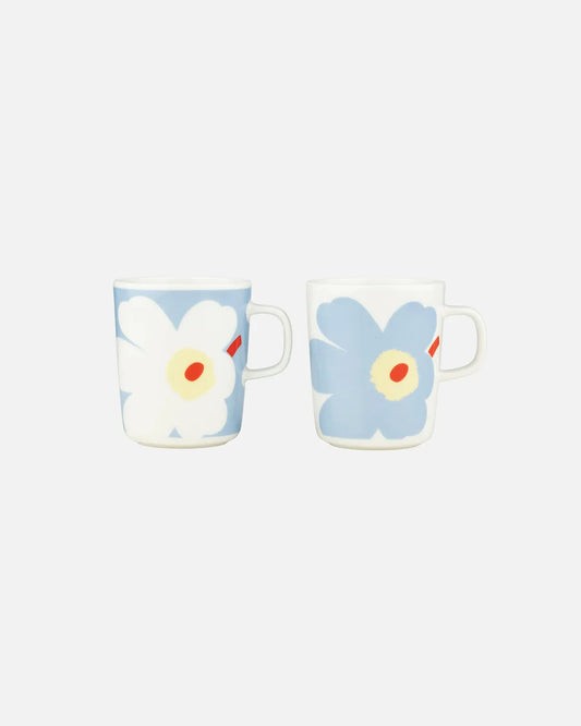Unikko Mug Pair | white, blue, sand, orange