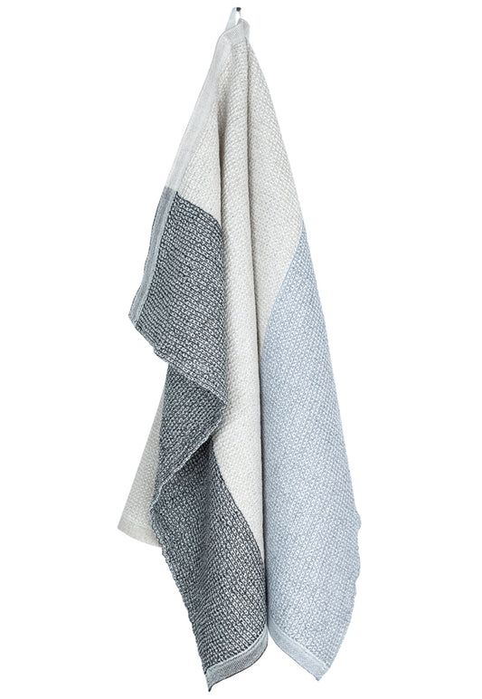 TERVA Linen Towel, White Multi Grey
