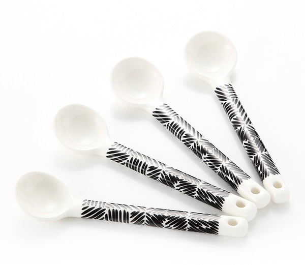 Limited Marimekko Oiva JUUSTOMUOTTI Ceramic Spoons 4 pcs - White, Black