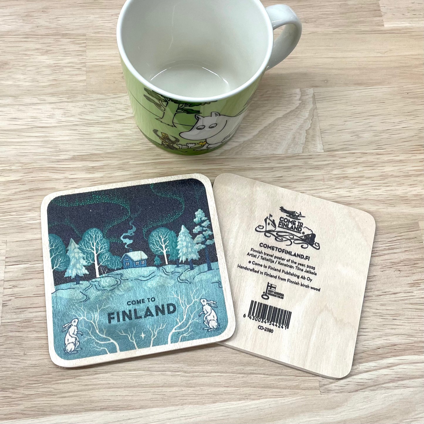 Northern Lights and Forest Cottage - Wooden Coaster