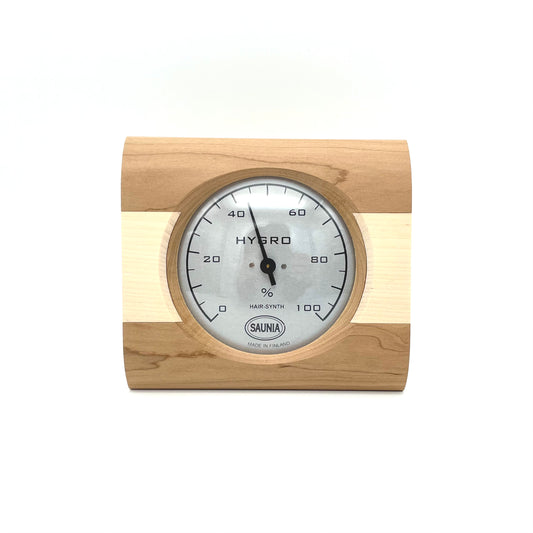Sauna Hygrometer – Heat-Treated Birch & Birch (Hair-Synth Mechanism)