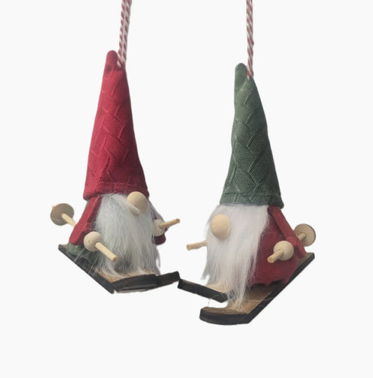 Gnome on Skis - Tree Ornament Red/Green