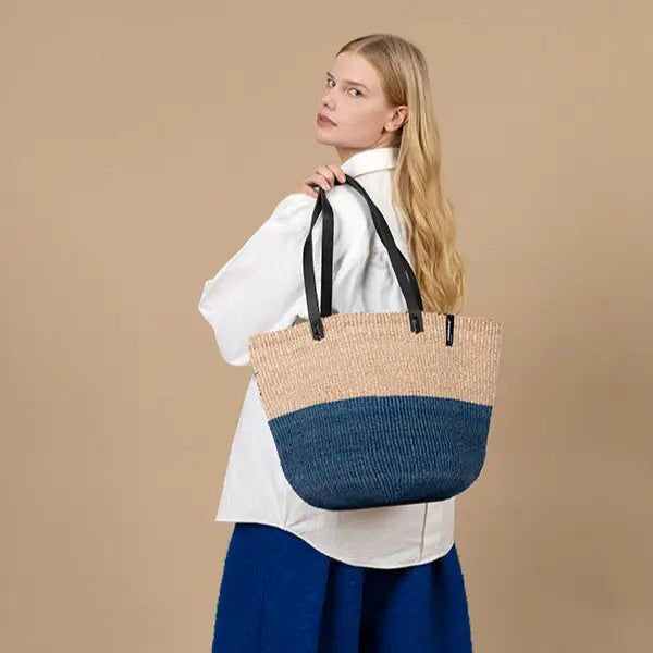 Majani Shopper Basket - Duo Blue/Black Leather M