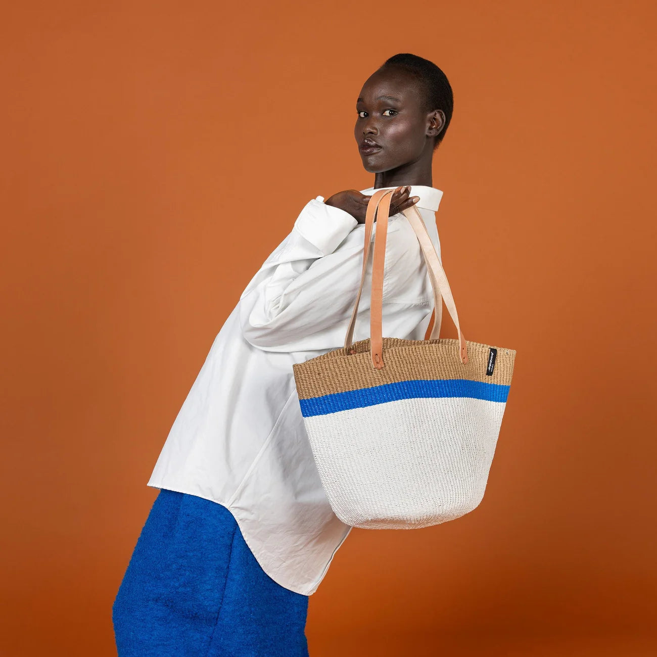 Kiondo Shopper Basket - Top Stripe Blue M
