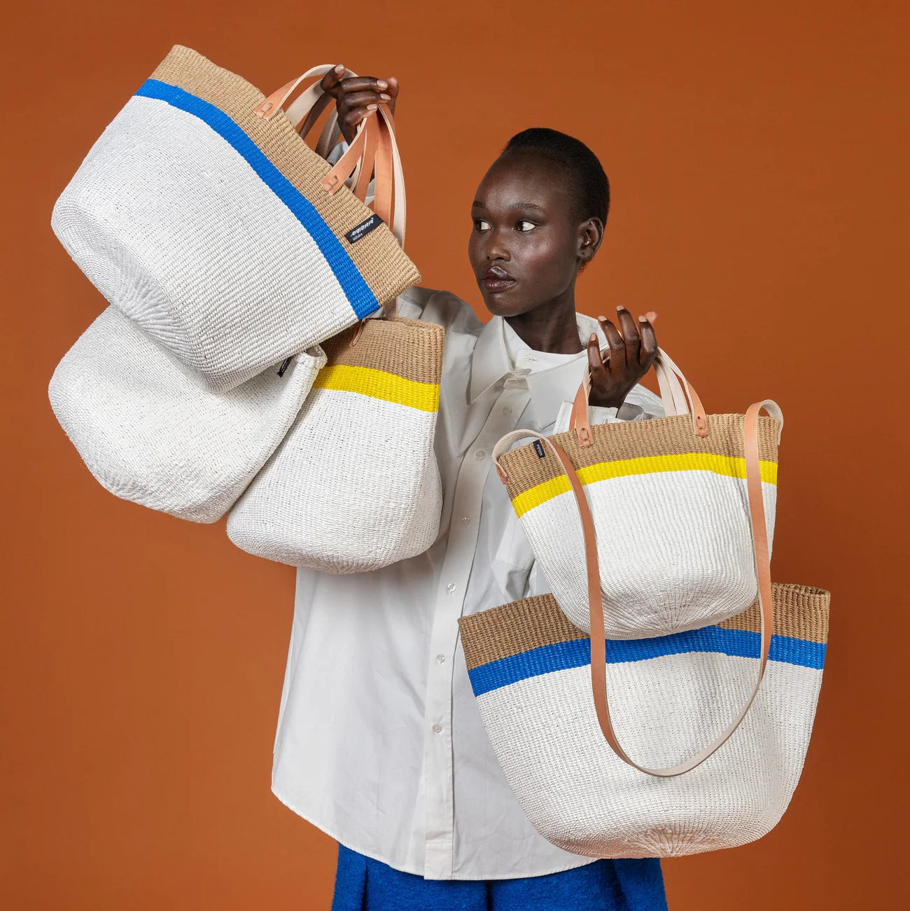 Kiondo Shopper Basket - Top Stripe Blue M