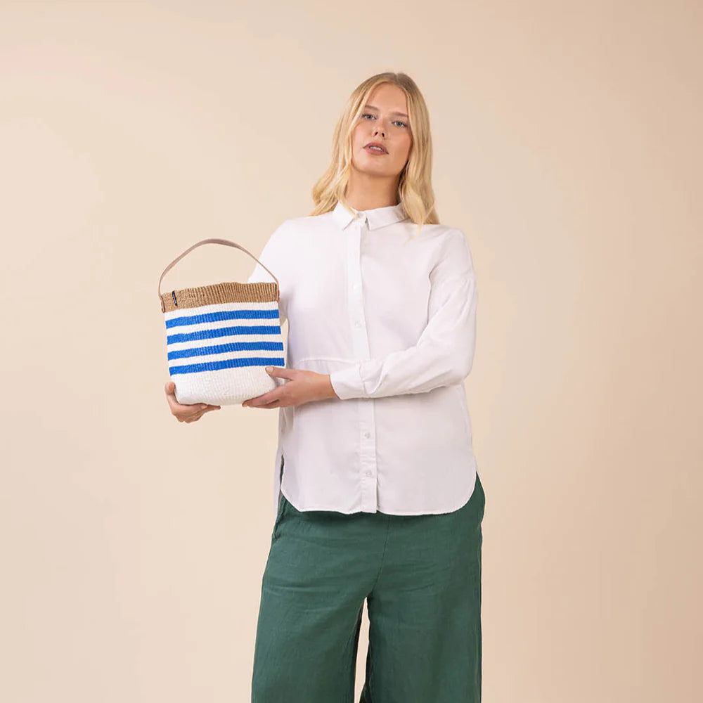 Kiondo Basket - Thin Stripe Blue with Handle S