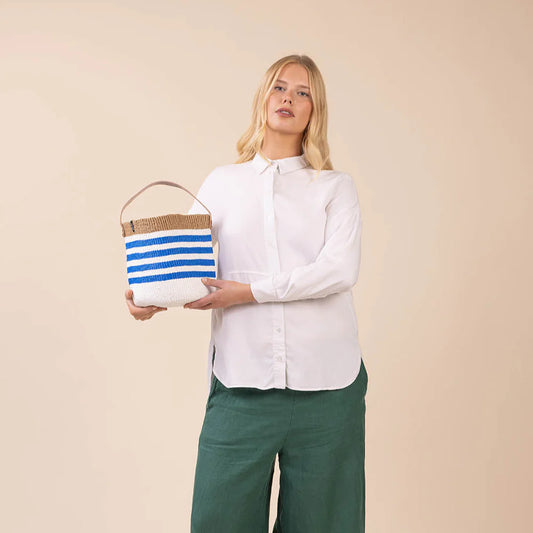 Kiondo Basket - Thin Stripe Blue with Handle S