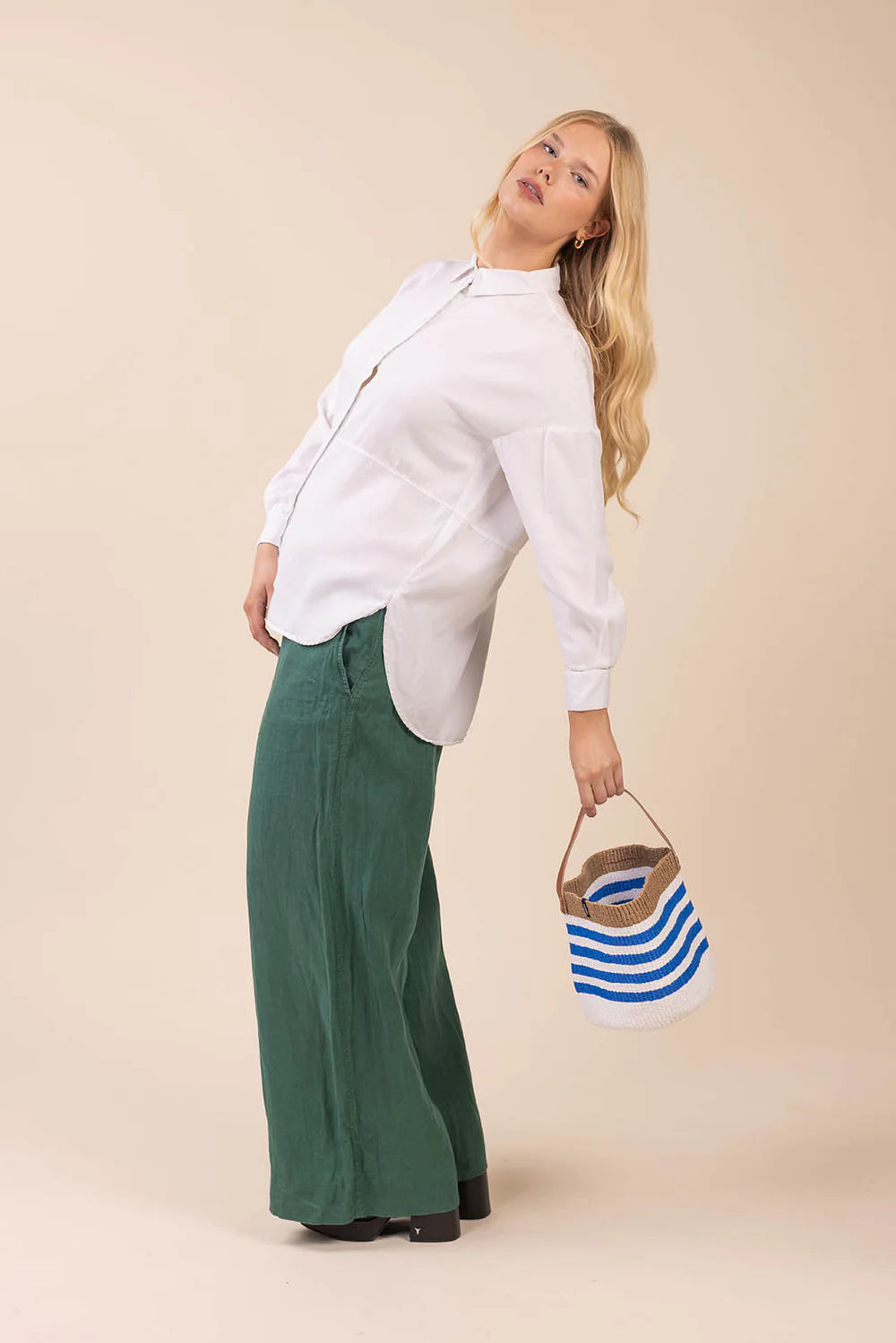Kiondo Basket - Thin Stripe Blue with Handle S