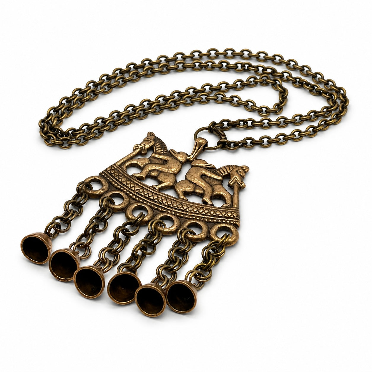 Vintage Two Riders Pendant Necklace Bronze 70 cm