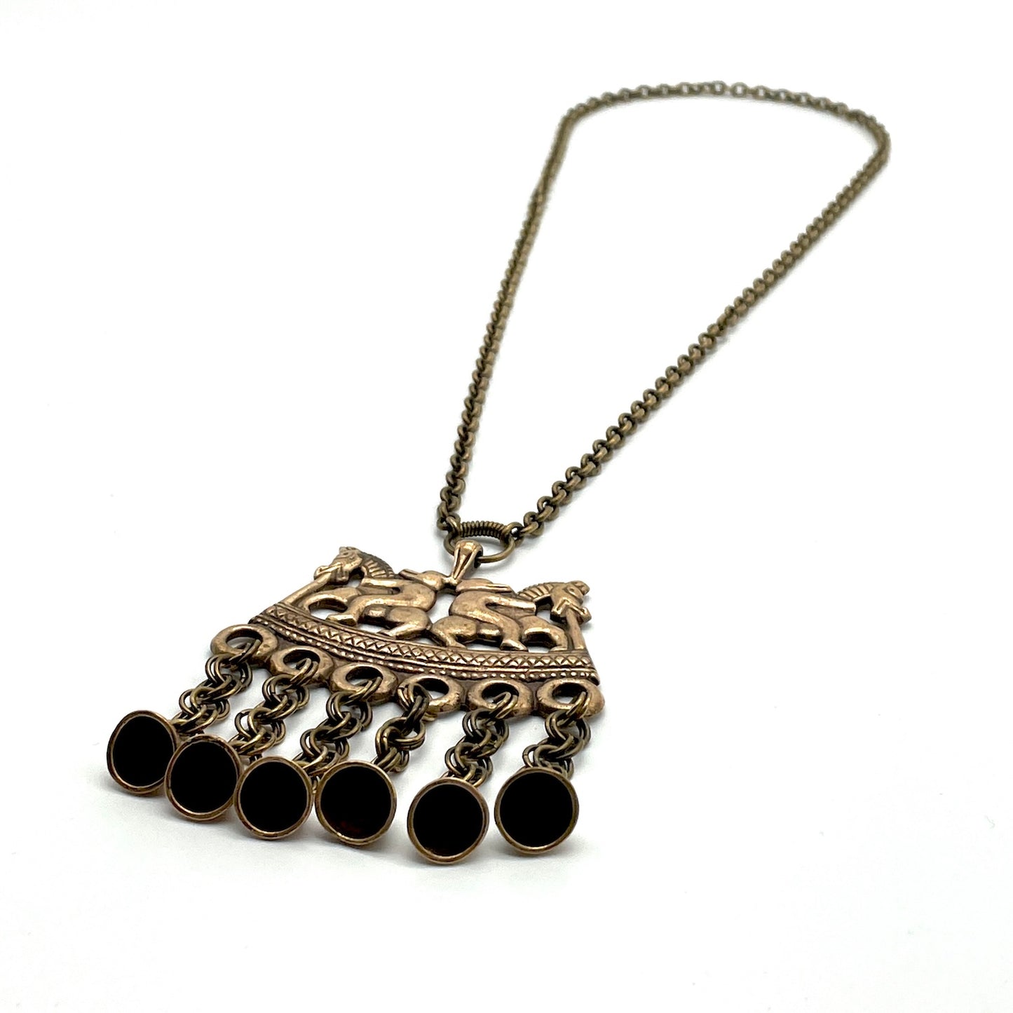 Vintage Two Riders Pendant Necklace Bronze 70 cm