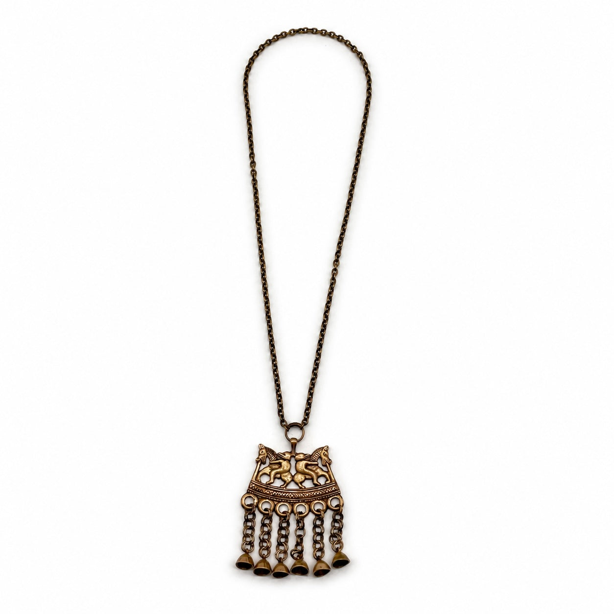 Vintage Two Riders Pendant Necklace Bronze 70 cm