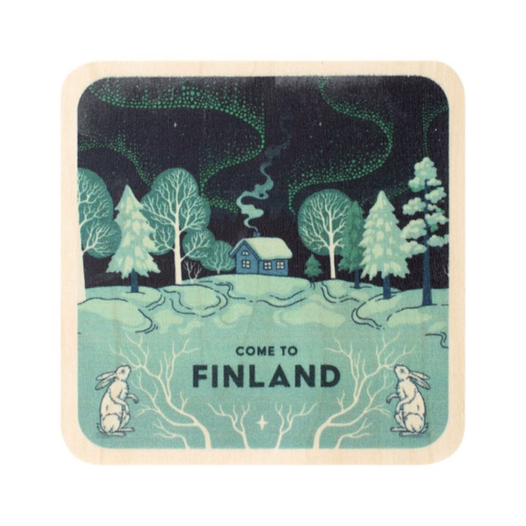 Northern Lights and Forest Cottage - Wooden Coaster