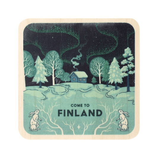 Northern Lights and Forest Cottage - Wooden Coaster