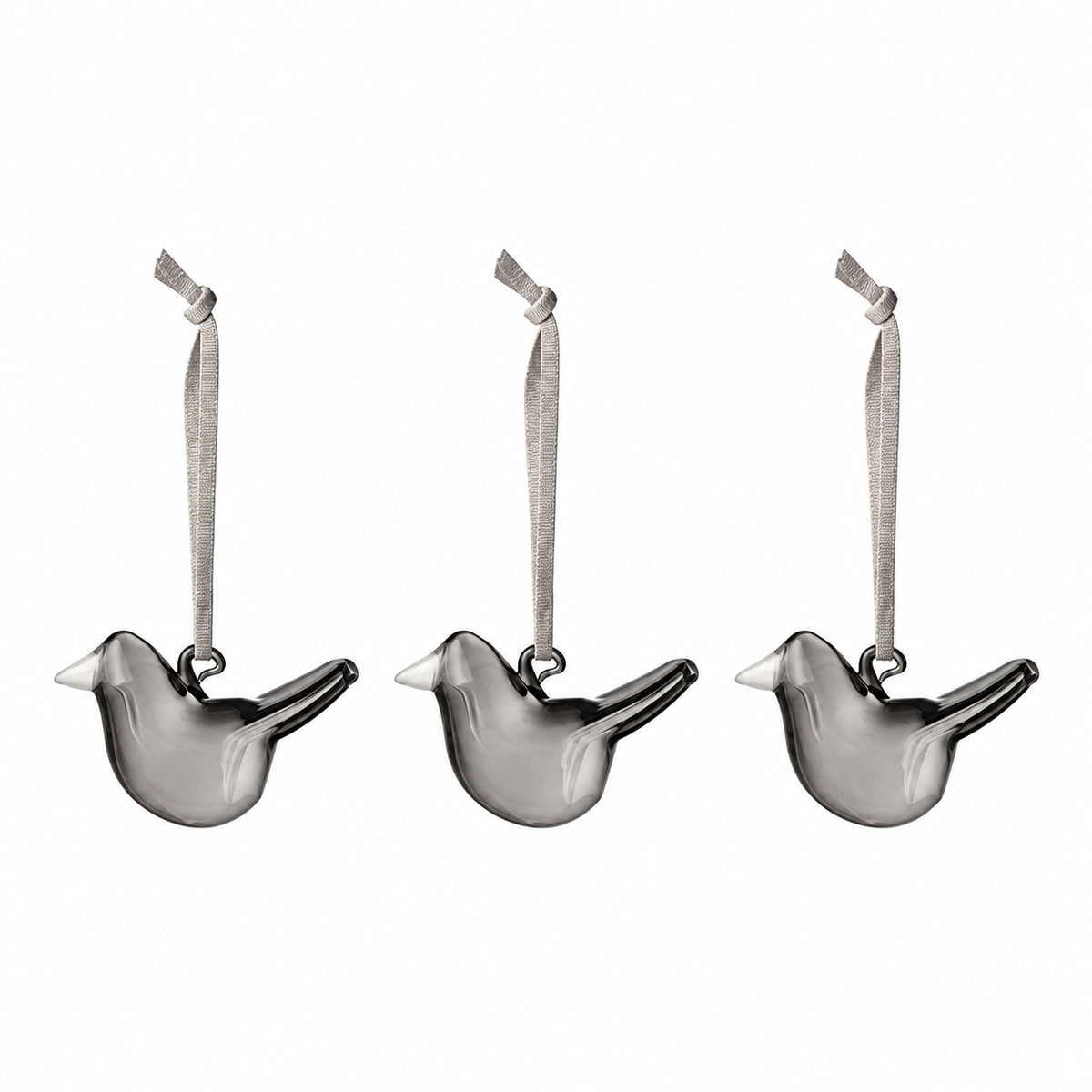 Iittala Mini Glass Bird Ornaments – Grey, Set of 3