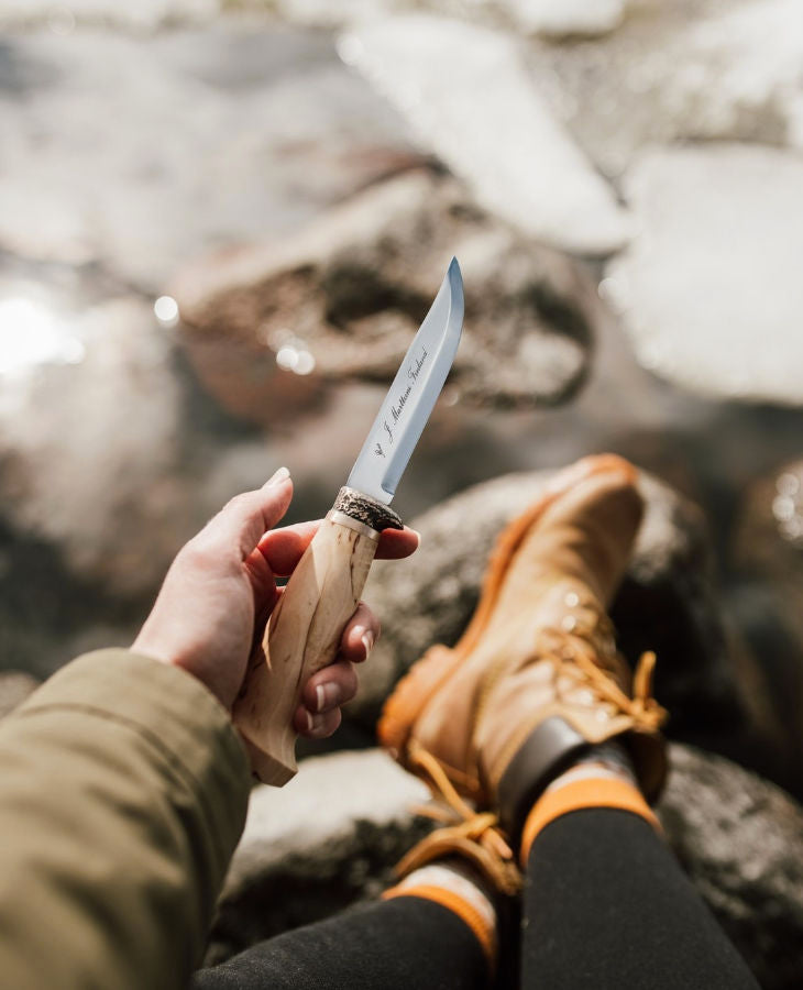 Lynx Bronze Outdoor Knife – 11 cm Stainless Steel Blade, Curly Birch Handle