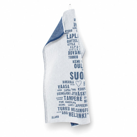 Lapuan Kankurit MY FINLAND Linen Tea Towel – White & Blueberry
