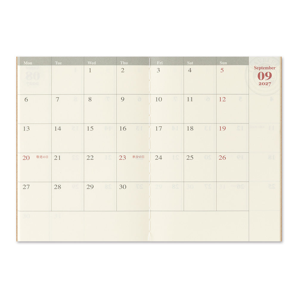 Traveler's notebook Passport Size Refill 2027 Monthly