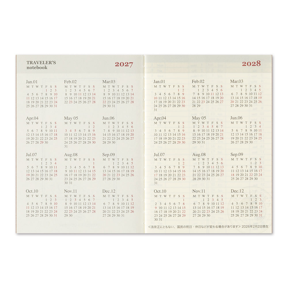 Traveler's notebook Passport size Refill 2027 Weekly + Memo
