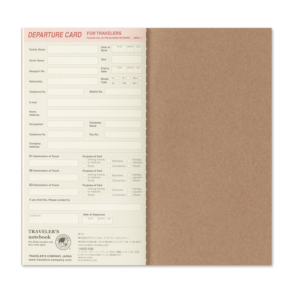Traveler's notebook Refill 2027 Weekly + Memo