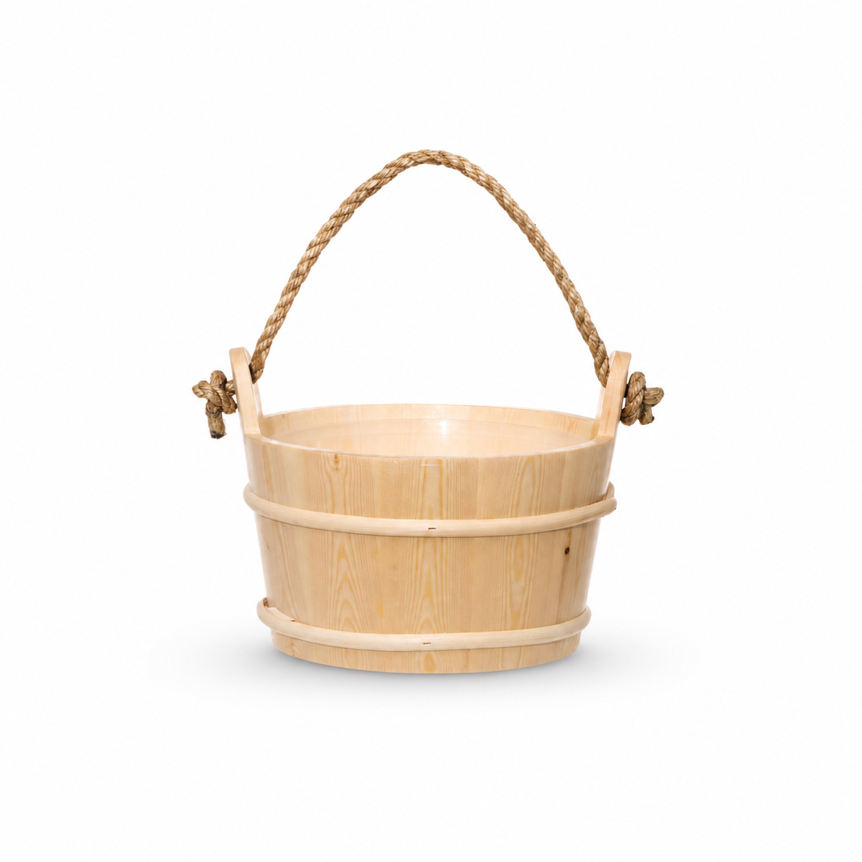 Traditional Wooden Sauna Bucket with Rope Handle – 4L