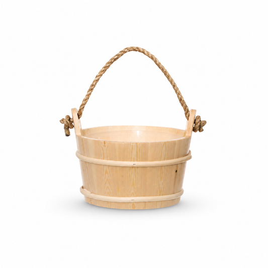 Traditional Wooden Sauna Bucket with Rope Handle – 4L