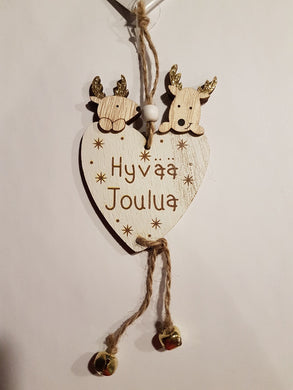 Hyvaa Joulua Heart/Reindeer Ornament