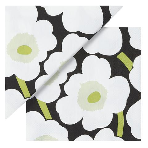 Unikko Black, Green and White Cocktail Napkins