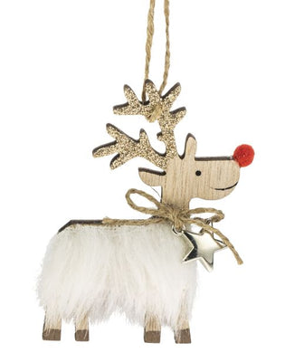 Wood and Fur Reindeer Ornament