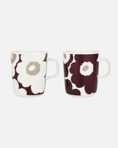 Oiva / Unikko set of 2 mugs (white/dark wine/clay)