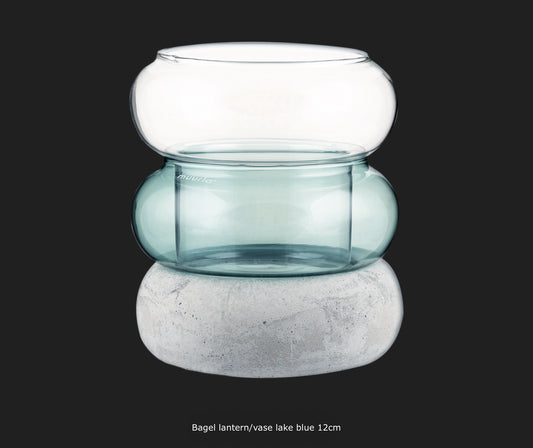 BAGEL LANTERN/VASE LAKE BLUE 12CM